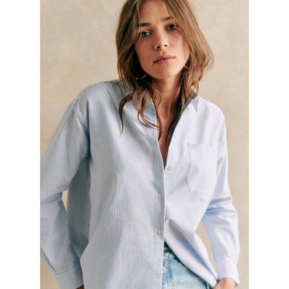 Sézane Max Shirt Blue/Ecru Stripes Size 6